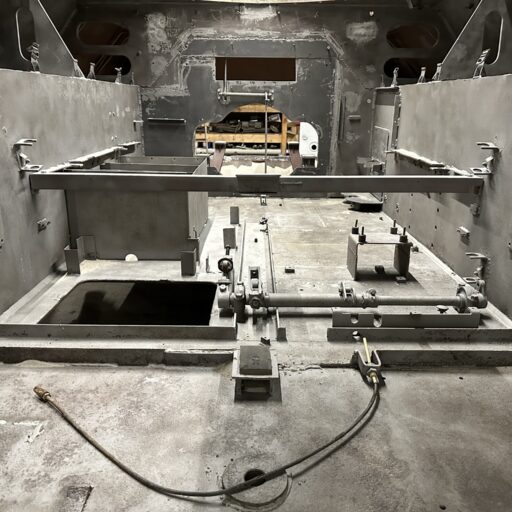 Sandblasting complete on the inside hull of the M36 Jackson, ready for painting.