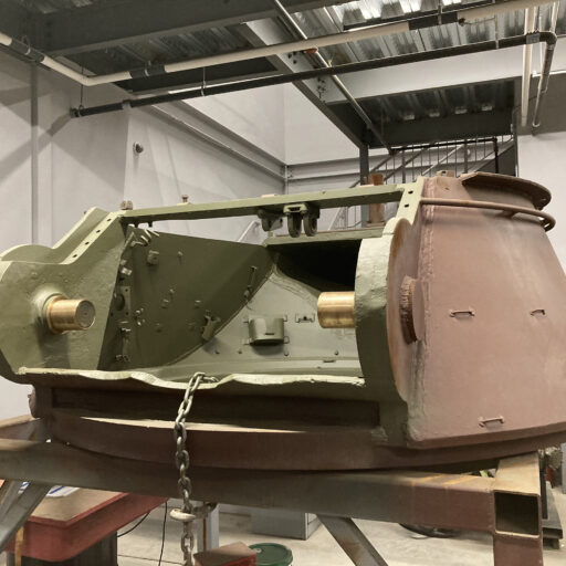 Turret of M36 Jackson primed and partially repainted, ready for installation.