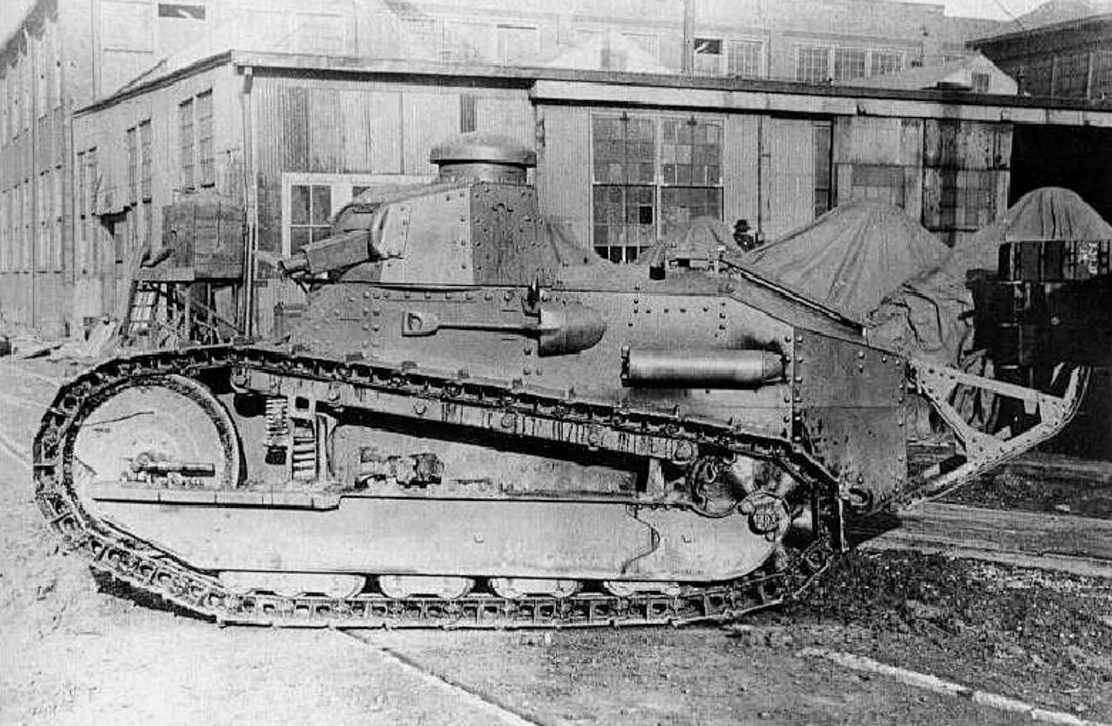 Historic photograph of the M1917 light tank outside a factory