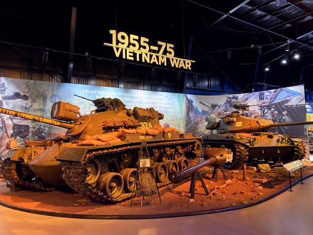 Vietnam War exhibit hall with M41 and M48 Patton tanks